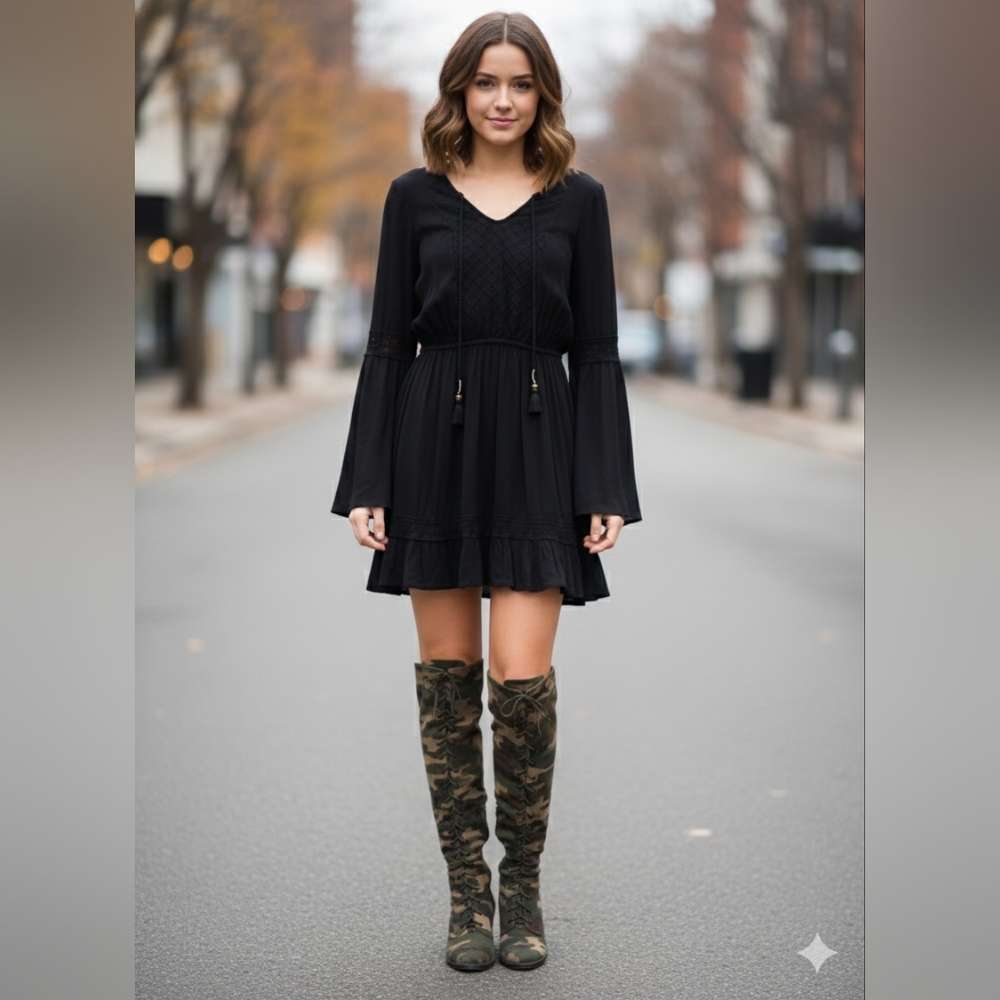 KNOX ROSE Black Long Sleeve Mini  Dress Size S